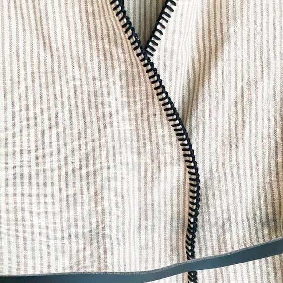 Zara Linen Striped Belted Whipstitch Simple Minimalist Coat S - Picture 8 of 10